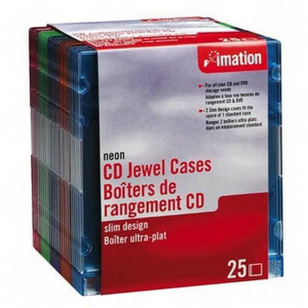 Imation Empty Slimline CD cases, Neon, 25 Pack 1discs Multicolour