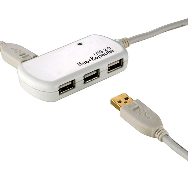 ROLINE USB 2.0 Hub, 4 Ports, with Repeater 12 m Белый хаб-разветвитель