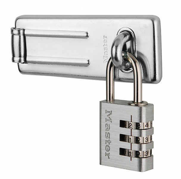 MASTER LOCK Set of No. 703 Straight Bar Hasp + No. 7630 Resettable Combination Aluminium Padlock