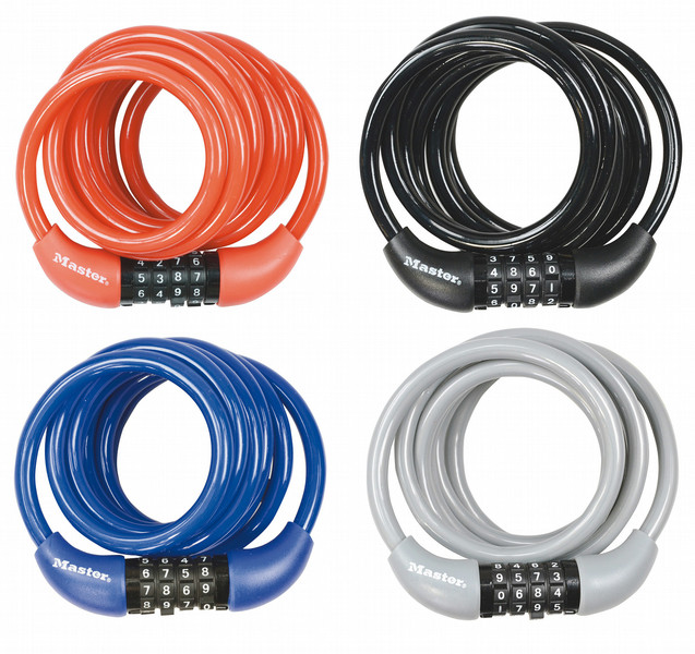 MASTER LOCK 1,8m Long x 8mm Diameter Set-Your-Own Combination Cable Lock; Assorted Colours