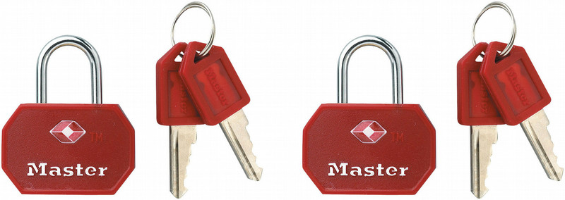MASTER LOCK 30mm Wide Aluminium TSA-Accepted Luggage Padlock; Red or Blue; 2-Pack