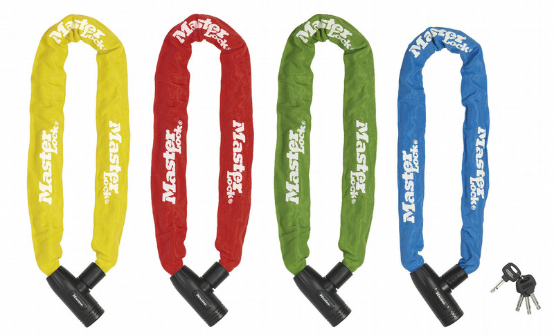 MASTER LOCK 90cm Long x 8mm Hardened Steel Chain with Integrated Keyed Lock; Assorted Colours
