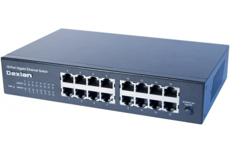 Dexlan 891016 Неуправляемый L2 Gigabit Ethernet (10/100/1000) 1U Черный сетевой коммутатор
