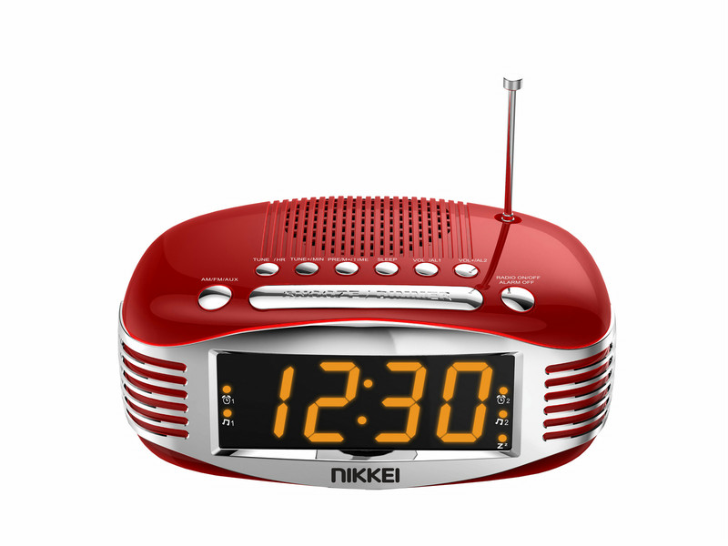 Nikkei NR400 Clock Digital Red,Silver