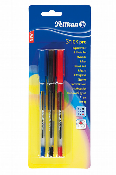 Pelican Stick Pro Stick ballpoint pen Черный, Синий, Красный 3шт