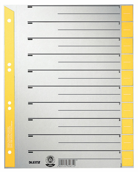 Leitz 16520015 Numeric tab index Cardboard Grey,Yellow tab index