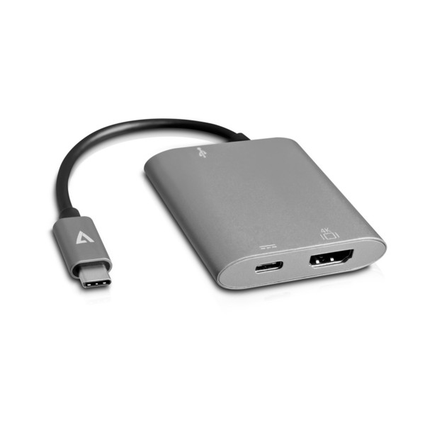V7 USB-C male to HDMI / USB3.0 / USB-C female Hub – Grey/Aluminum