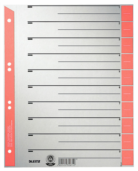 Leitz 16520025 Numeric tab index Cardboard Grey,Red tab index