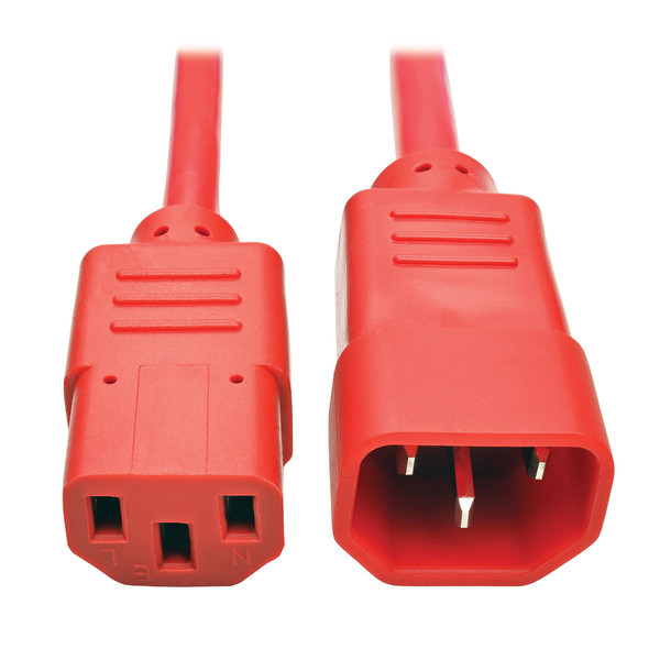 Tripp Lite Standard Computer Power Extension Cord, 10A, 18 AWG (IEC-320-C14 to IEC-320-C13), Red, 0.61 m