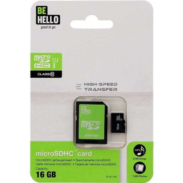 BeHello 16GB MicroSDHC 16GB MicroSDHC Klasse 10 Speicherkarte