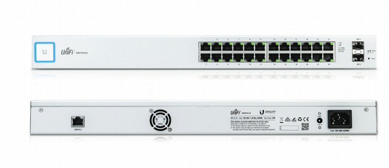 Ubiquiti Networks UniFi US-24 Управляемый Gigabit Ethernet (10/100/1000) 1U Cеребряный, Белый сетевой коммутатор