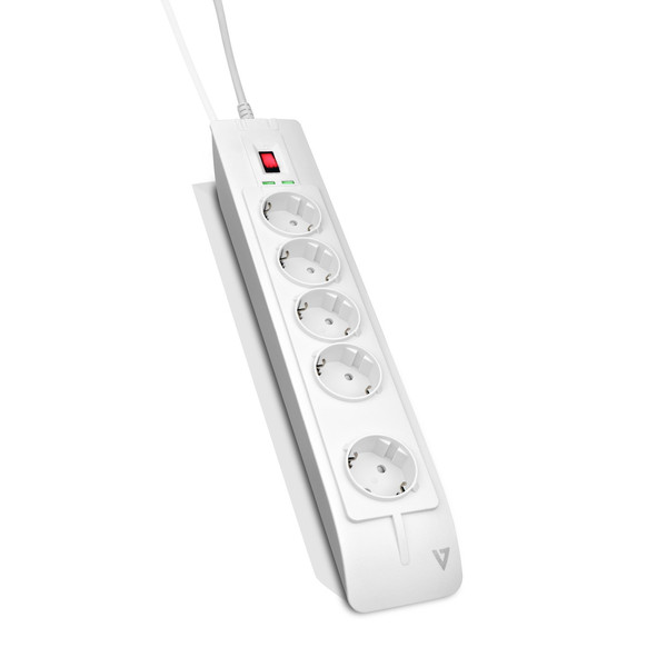 V7 5-Outlet Surge Protector, 2m cord, 1050 Joules – White
