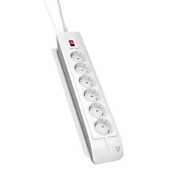 V7 6-Outlet Surge Protector, 3m cord, 1050 Joules – White
