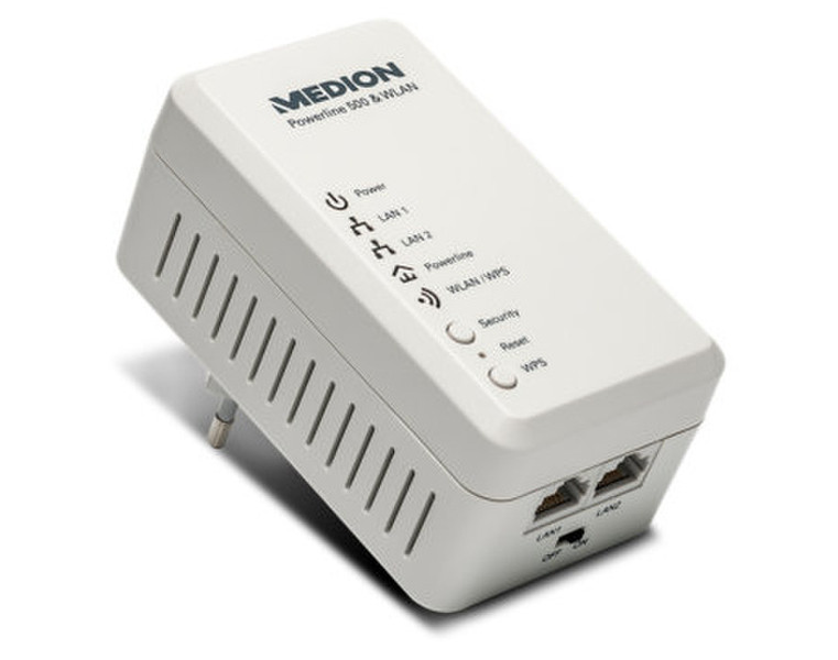 Medion MD 87319 500Mbit/s Eingebauter Ethernet-Anschluss WLAN Weiß 1Stück(e) PowerLine Netzwerkadapter