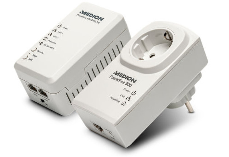 Medion MD 90222 500Мбит/с Подключение Ethernet Wi-Fi Белый 2шт PowerLine network adapter