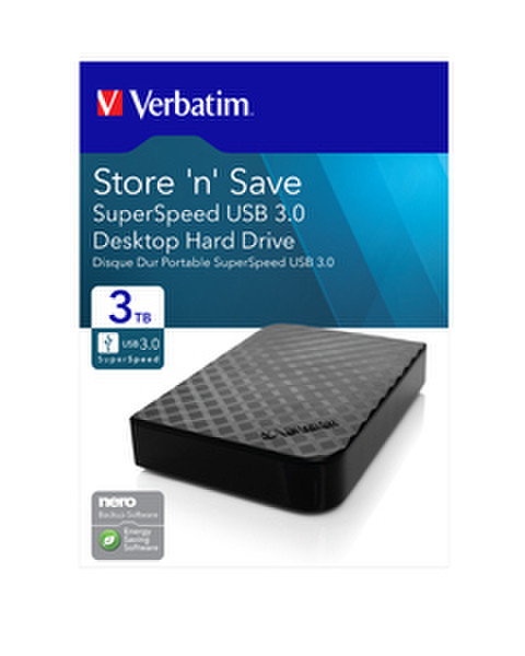 Verbatim Store 'n' Save 3.0 (3.1 Gen 1) 3000ГБ Черный внешний жесткий диск