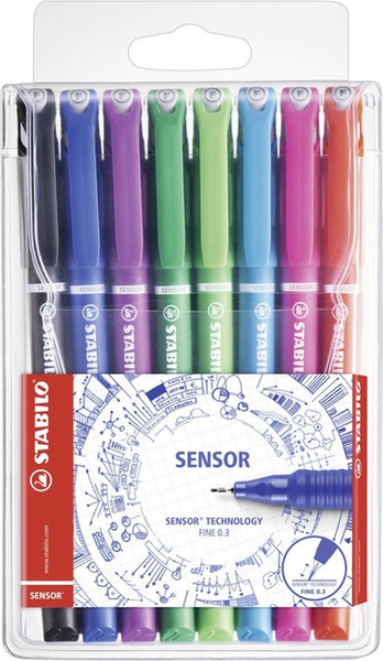 Stabilo SENSOR Черный, Синий, Зеленый, Лиловый, Розовый, Красный, Бирюзовый 8шт капиллярная ручка