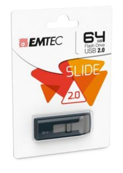 Emtec C450 Slide 64ГБ USB 2.0 Type-A Черный, Серый USB флеш накопитель