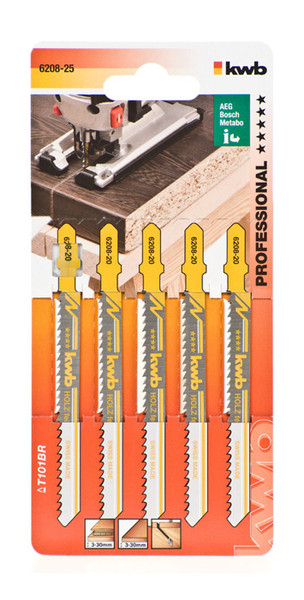 kwb 620825 Jigsaw blade Hartstahl (HCS) 5Stück(e) Sägeblatt für Stichsägen, Laubsägen & elektrische Sägen