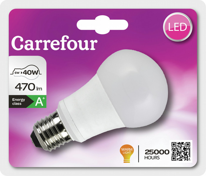 Carrefour 273LA6E27CO3V5 6Вт E27 A+ Теплый белый energy-saving lamp