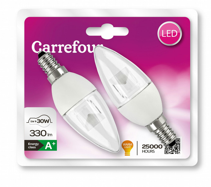 Carrefour 273LB5E14CL3V52P 5Вт E14 A+ Теплый белый energy-saving lamp