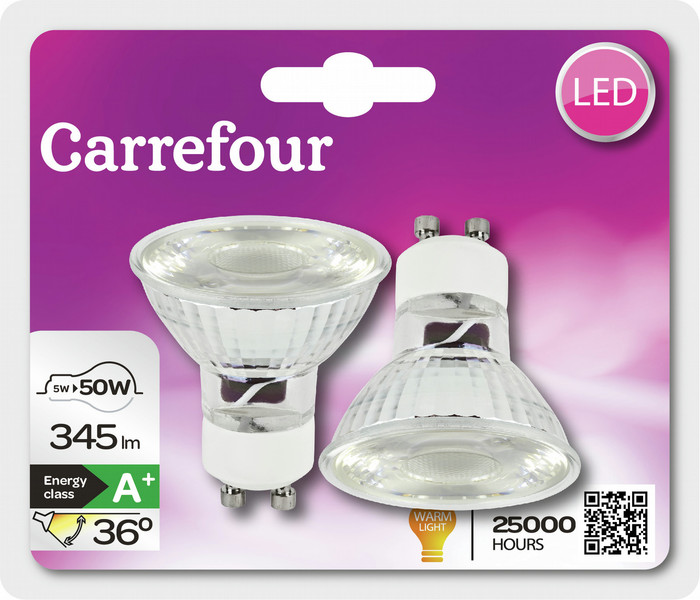 Carrefour 273LC536GU103KG2P 5W GU10 A+ warmweiß energy-saving lamp