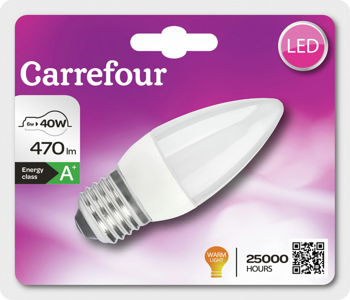 Carrefour 273LB6E27CO3V5 6Вт E27 A+ Теплый белый energy-saving lamp