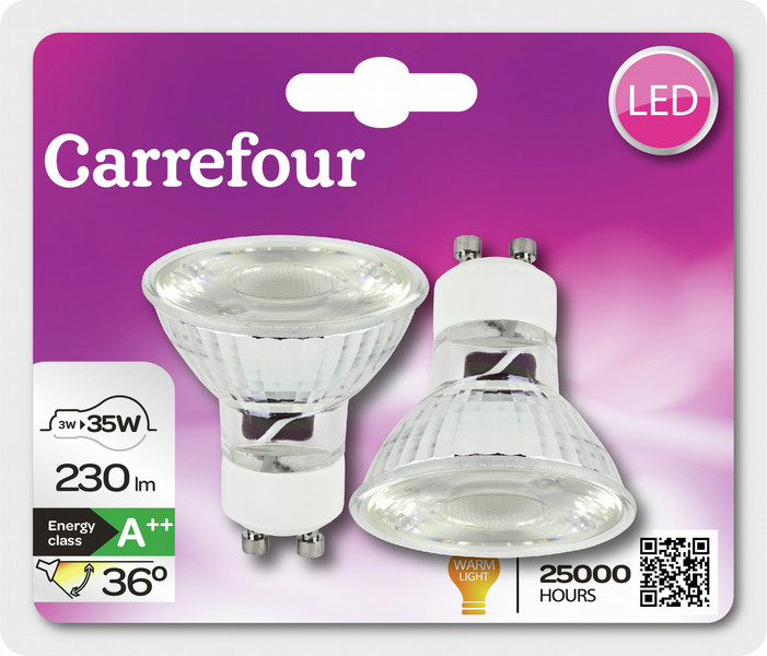 Carrefour 273LC336GU103KG2P 3W GU10 A+ warmweiß energy-saving lamp