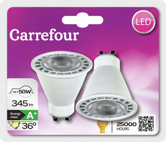 Carrefour LED GU10 5W 345LM 36D 2PK