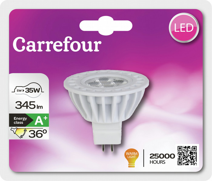 Carrefour 273LR165W363V5 5Вт G5.3 A+ Теплый белый energy-saving lamp