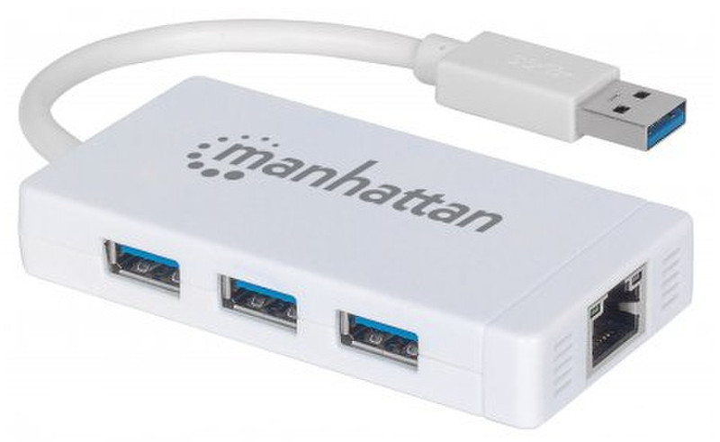 Manhattan 507578 USB 3.0 (3.1 Gen 1) Type-A 5000Мбит/с Белый хаб-разветвитель