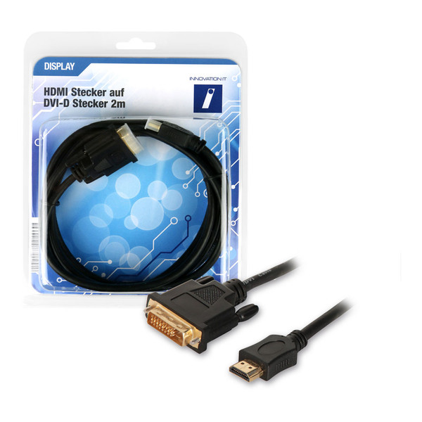 Innovation IT 5A 354161 DISPLAY 2м HDMI DVI-D Черный, Золотой адаптер для видео кабеля