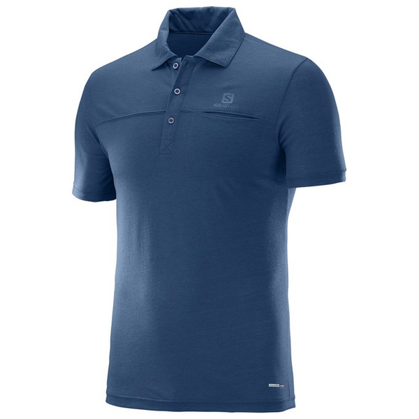 Salomon EXPLORE POLO Shirt M Short sleeve Shirt collar Polyester Blue
