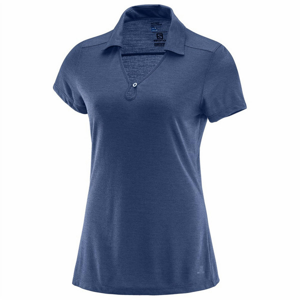 Salomon ELLIPSE POLO Shirt M Short sleeve V-neck Fabric,Polyester Blue