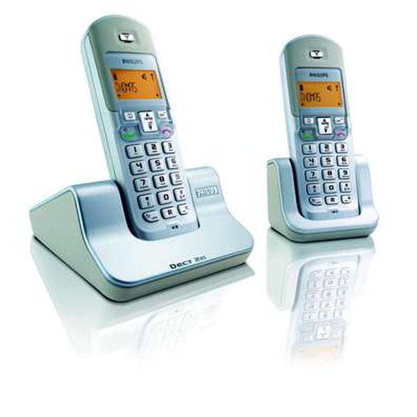 Philips Cordless telephone DECT2212S/05 Duo DECT Идентификация абонента (Caller ID) Cеребряный