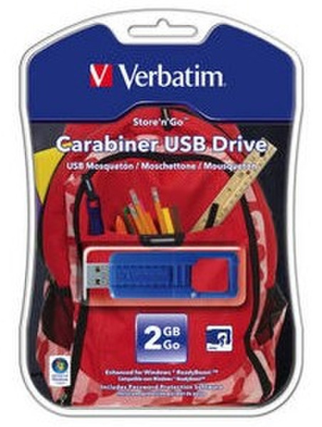 Verbatim 2GB Carabiner USB Drive 2GB USB 2.0 Type-A Blue USB flash drive