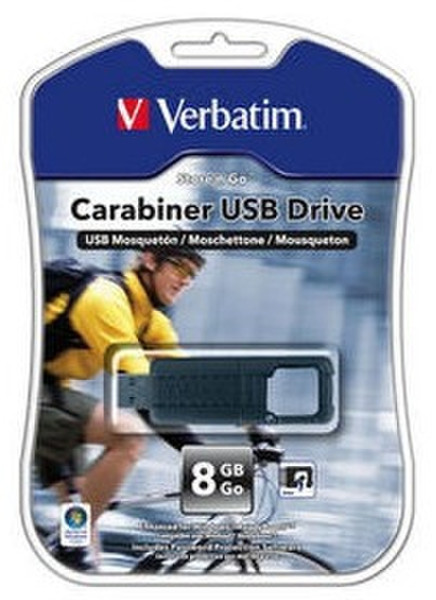 Verbatim 8GB Carabiner USB Drive 8ГБ USB 2.0 Тип -A Серый USB флеш накопитель