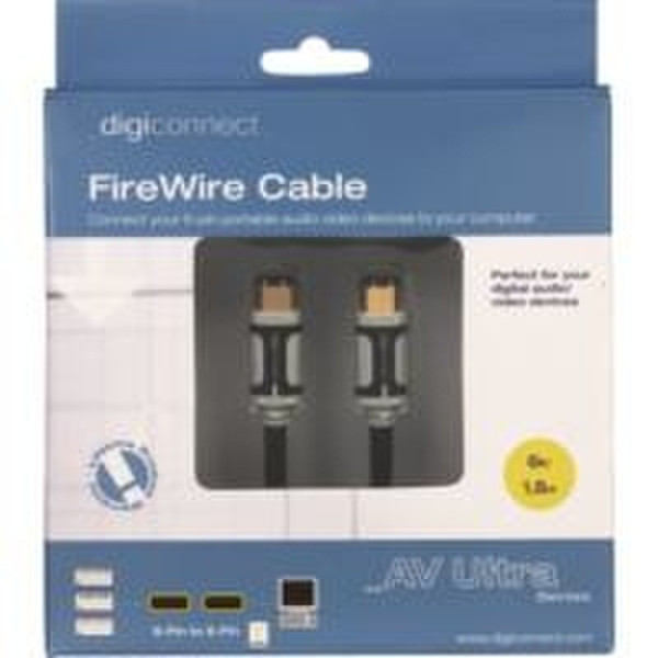 Digiconnect AV Ultra FireWire 6p/6p Cable IEEE 1394, 6p M-6p M 6ft/1.8m 1.8m Black firewire cable