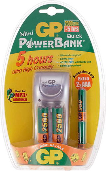 GP Batteries Mid-Range Series PowerBank Mini Quick & 2 X 2500AA & 2 X 950AAA