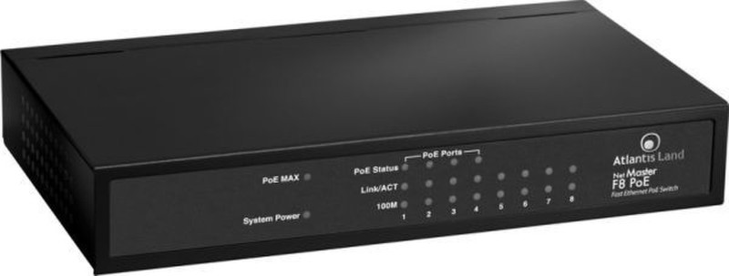 Atlantis Land NetMaster F8PoE Unmanaged Power over Ethernet (PoE) Black
