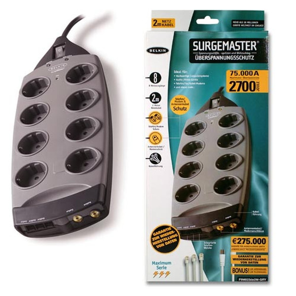 Belkin SurgeMaster Maximum Series suppressor - Germany 2m Grau Spannungsschutz