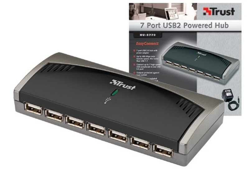 Trust 7 Port USB2 Powered Hub HU-5770 480Mbit/s Black,Silver interface hub