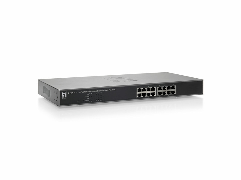 LevelOne 16-Port Web Smart Fast Ethernet PoE Switch, 802.3af PoE, 123.2W, 8 PoE Outputs