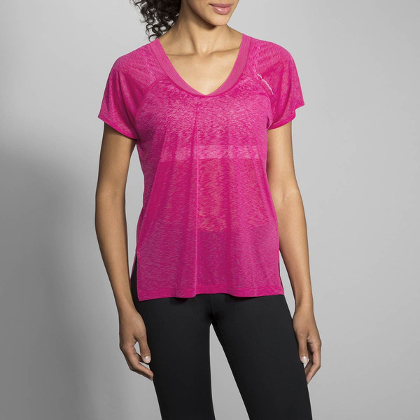 Brooks Ghost T-shirt XS Short sleeve V-neck Polyester Pink