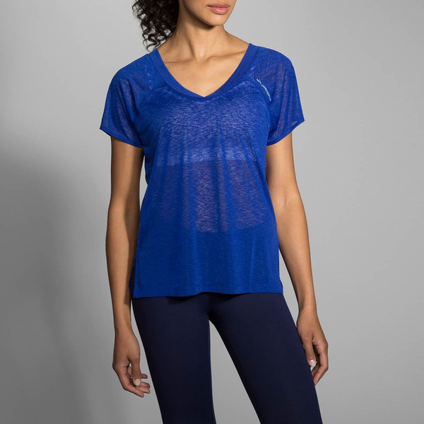 Brooks Ghost T-shirt XS Kurzärmel V-Ausschnitt Polyester Blau