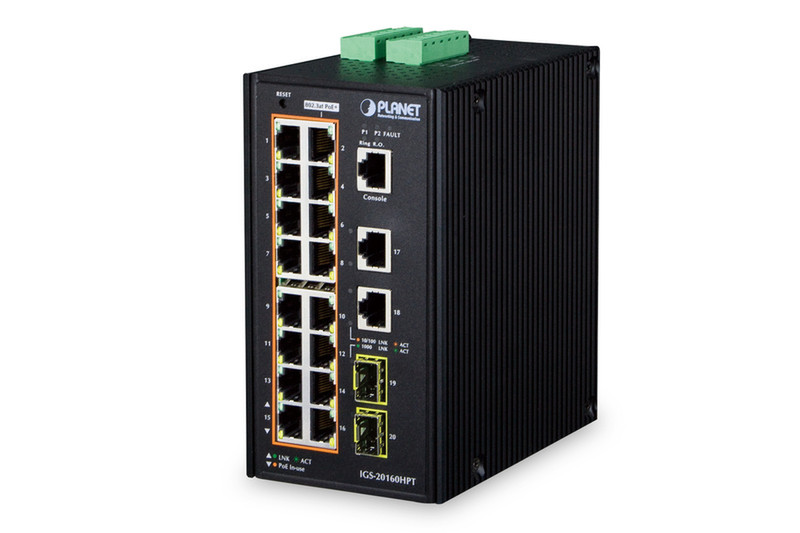 ASSMANN Electronic IGS-20160HPT gemanaged Gigabit Ethernet (10/100/1000) Energie Über Ethernet (PoE) Unterstützung Schwarz Netzwerk-Switch