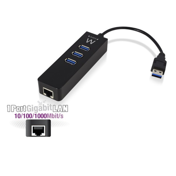 Ewent EW1140 USB 3.0 (3.1 Gen 1) Type-A 5000Мбит/с Черный хаб-разветвитель