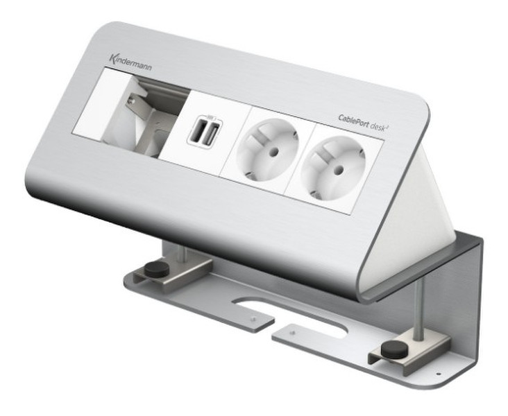 Kindermann CablePort desk² Type F Aluminium,White outlet box