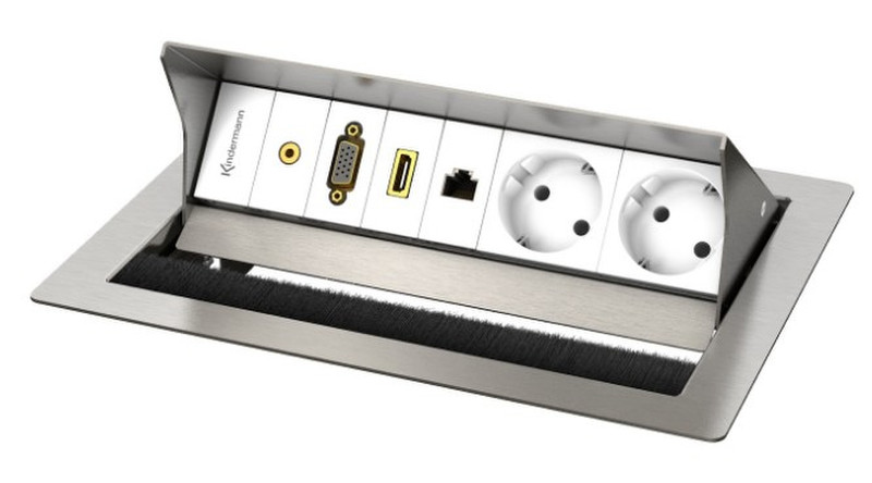 Kindermann CablePort standard² Тип E/F гибрид Нержавеющая сталь, Белый розеточная коробка