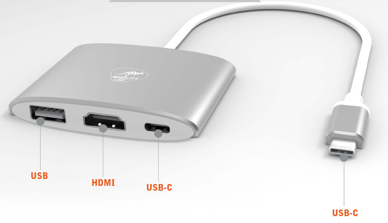 Mobility Lab 74804 USB Type-C HDMI, USB A, USB Type-C Cеребряный, Белый кабельный разъем/переходник